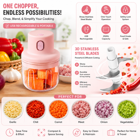 Mini Food Chopper – 250ml ( USB rechargeable )
