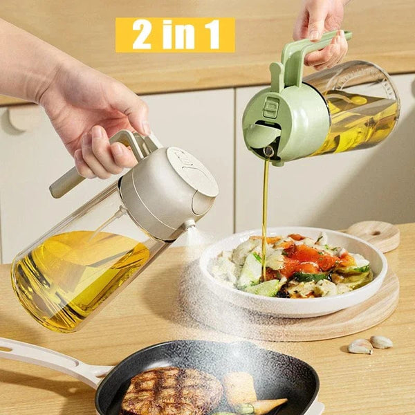 2 in 1 Oil Sprayer Bottle Kitchen Tool for Cooking Baking BBQ Easy Spray and Convenient Use - 470ML | Random Color