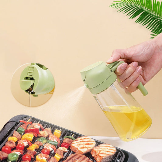 2 in 1 Oil Sprayer Bottle Kitchen Tool for Cooking Baking BBQ Easy Spray and Convenient Use - 470ML | Random Color