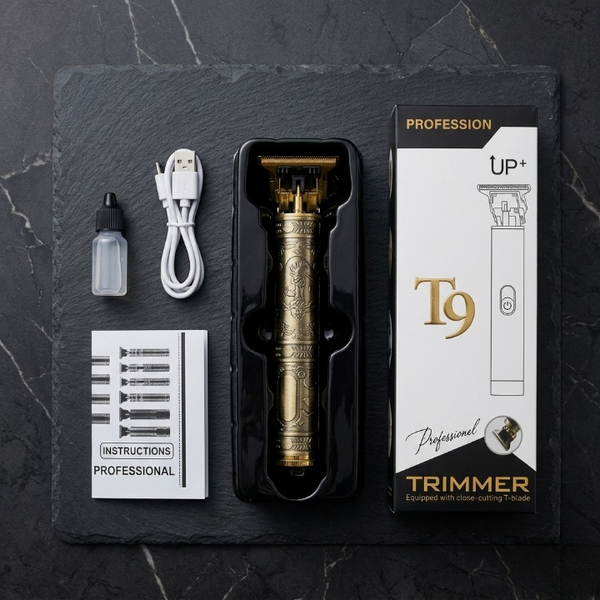 Vintage T9 Professional Hair Trimmer – Cordless Rechargeable Metal Hair & Beard Clipper