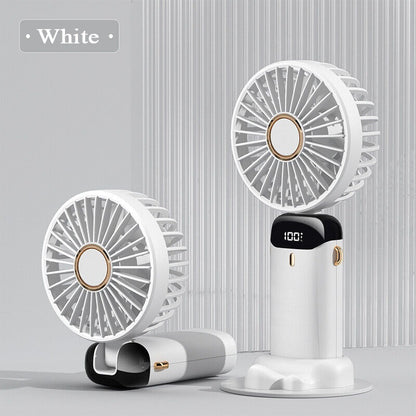 Digital Display Portable Mini Fan – 5-in-1 Multipurpose USB-C Rechargeable Handheld Fan - With Cable (Random Color)