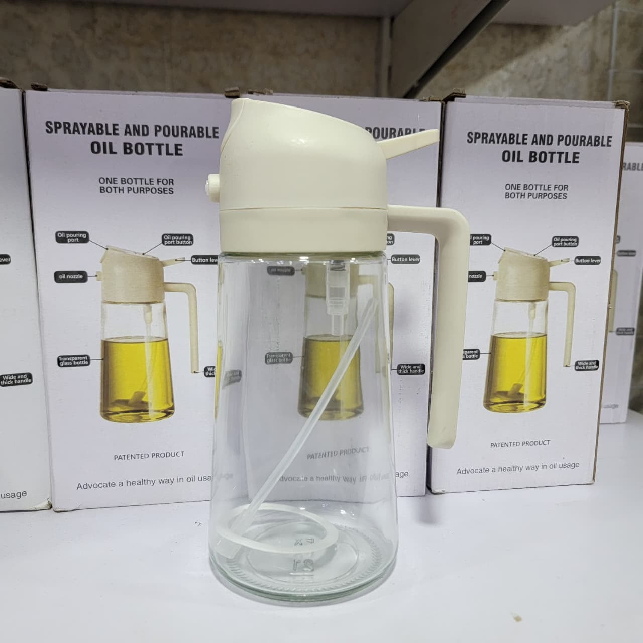 2 in 1 Oil Sprayer Bottle Kitchen Tool for Cooking Baking BBQ Easy Spray and Convenient Use - 470ML | Random Color