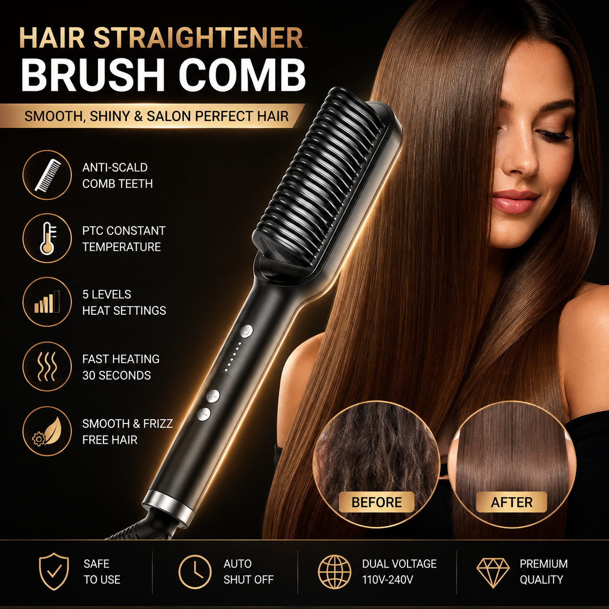2-in-1 Electric Hair Straightener & Curling Brush – Professional Hair Styler (Random Color)