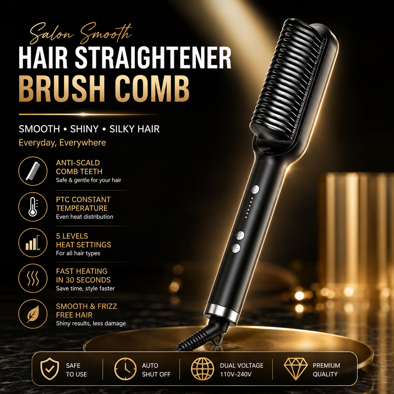 2-in-1 Electric Hair Straightener & Curling Brush – Professional Hair Styler (Random Color)
