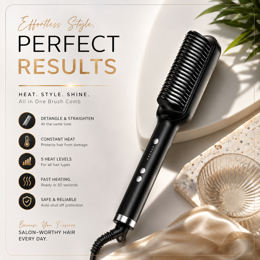 2-in-1 Electric Hair Straightener & Curling Brush – Professional Hair Styler (Random Color)